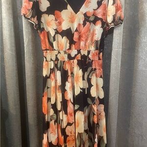 Elegant Floral Dress in Black and Orange